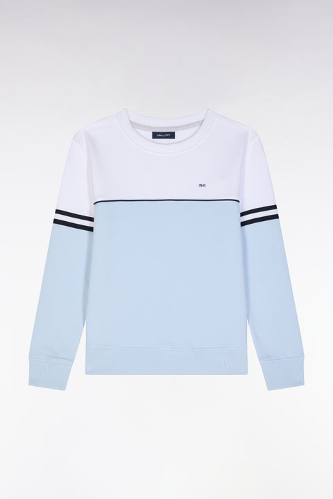 Sweatshirt bicolore en coton ciel et blanc coupe droite - Image 1