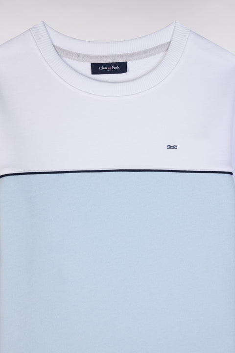Sweatshirt bicolore en coton ciel et blanc coupe droite - Image 2