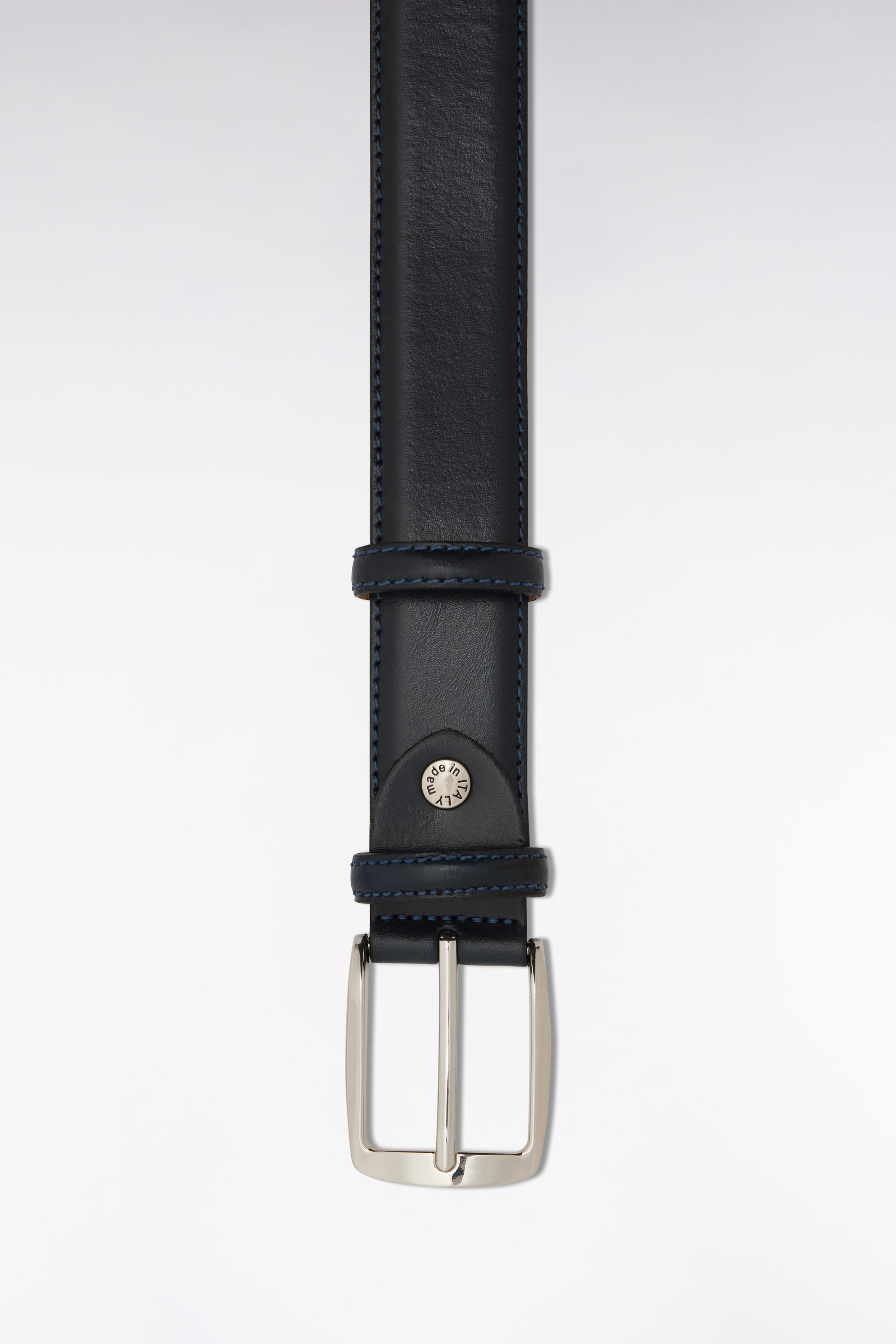 Ceinture en cuir lisse marine à double passants