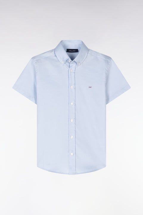Straight short-sleeved sky blue cotton shirt - Image 1