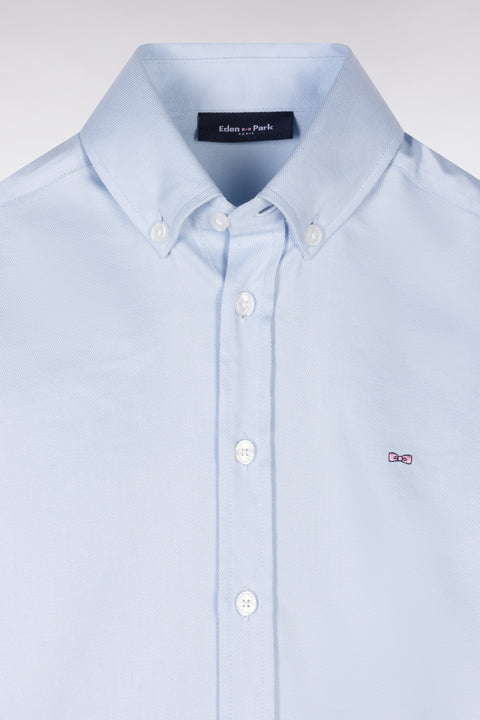 Straight short-sleeved sky blue cotton shirt - Image 2