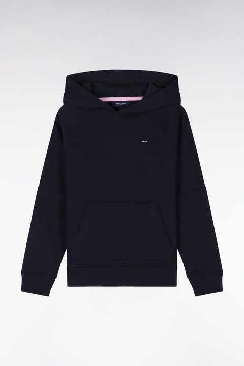 Sweatshirt à capuche en molleton coton marine coupe droite - Image 1