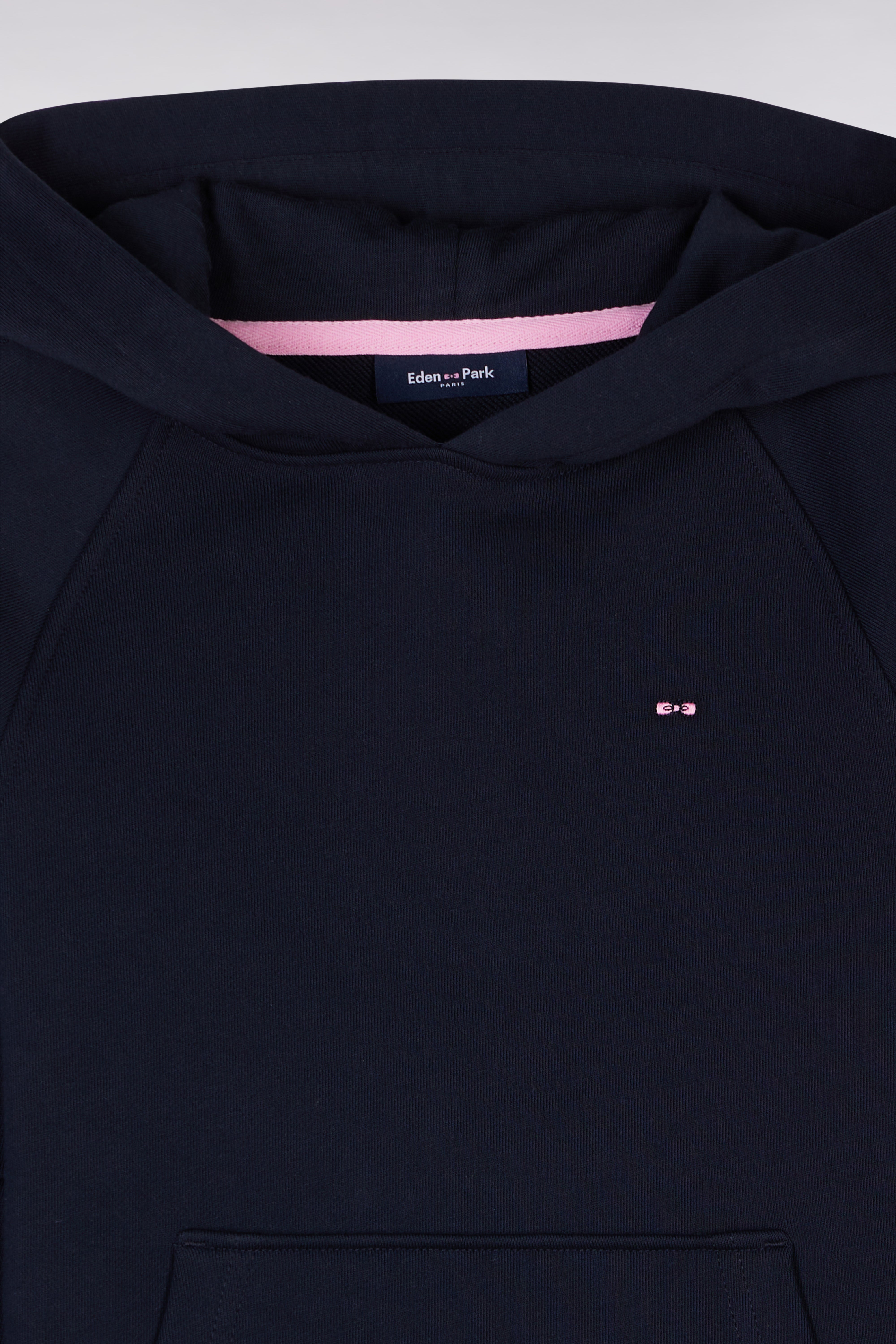 Sweatshirt à capuche en molleton coton marine coupe droite