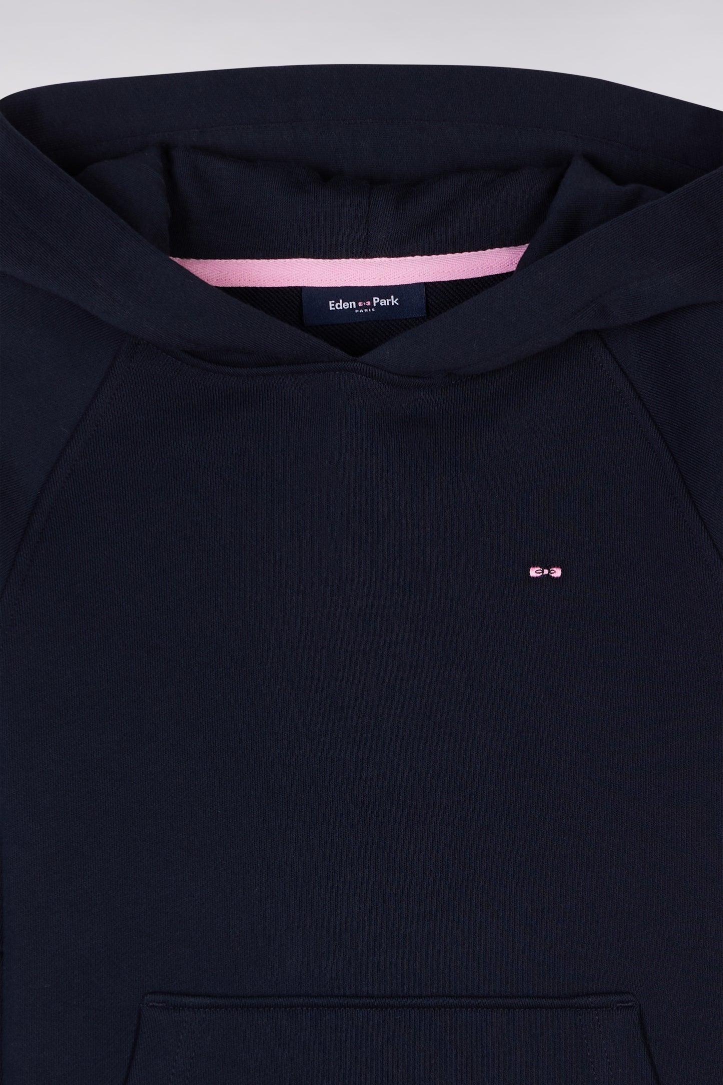 Sweatshirt à capuche en molleton coton marine coupe droite
