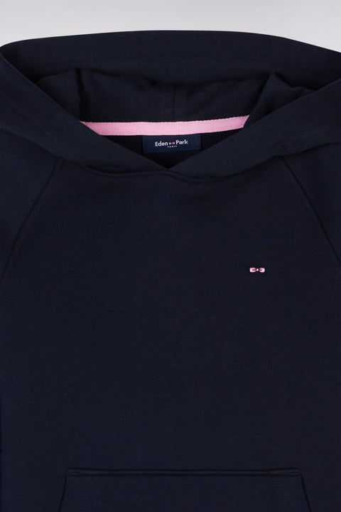Sweatshirt à capuche en molleton coton marine coupe droite - Image 2