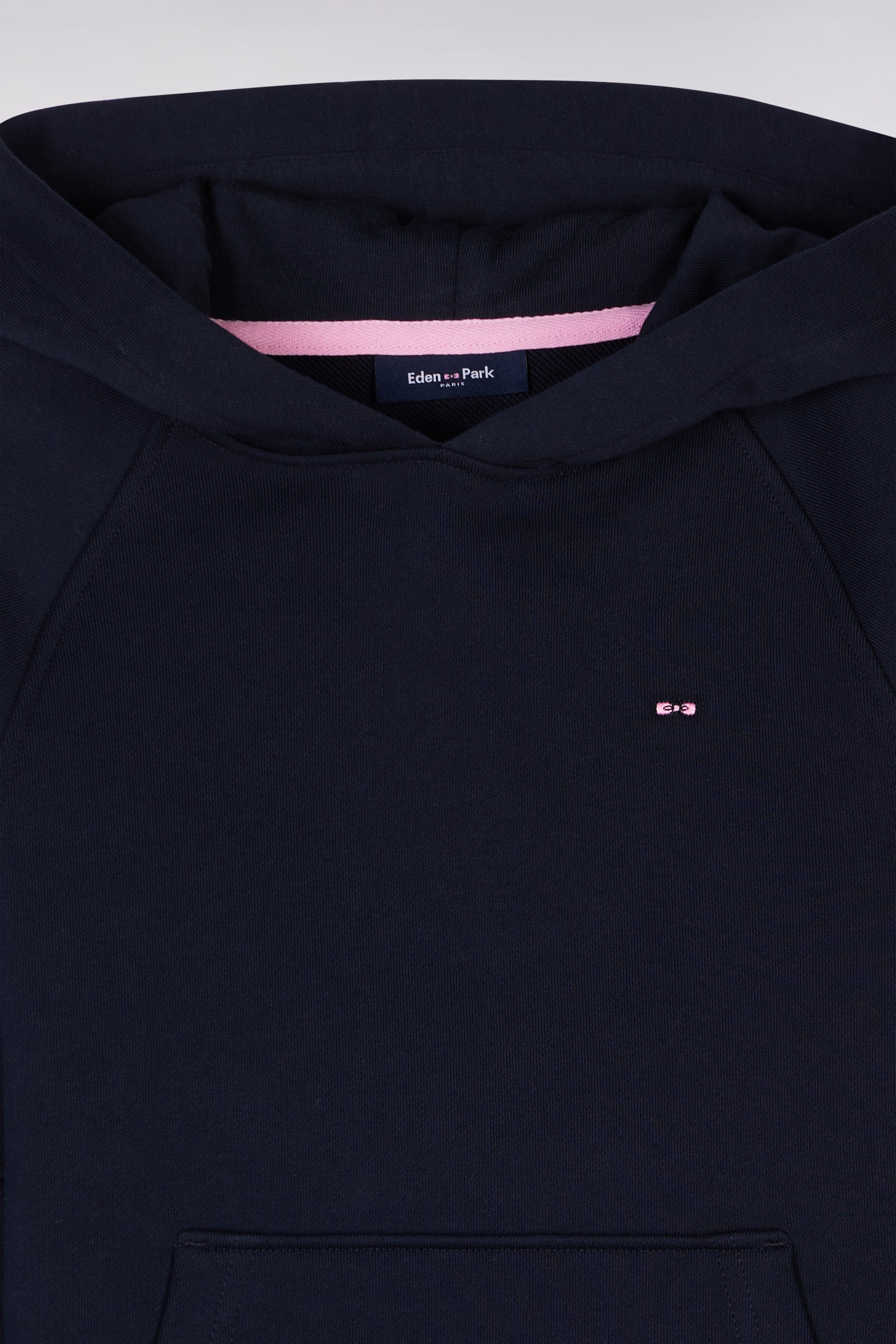 Sweatshirt à capuche en molleton coton marine coupe droite