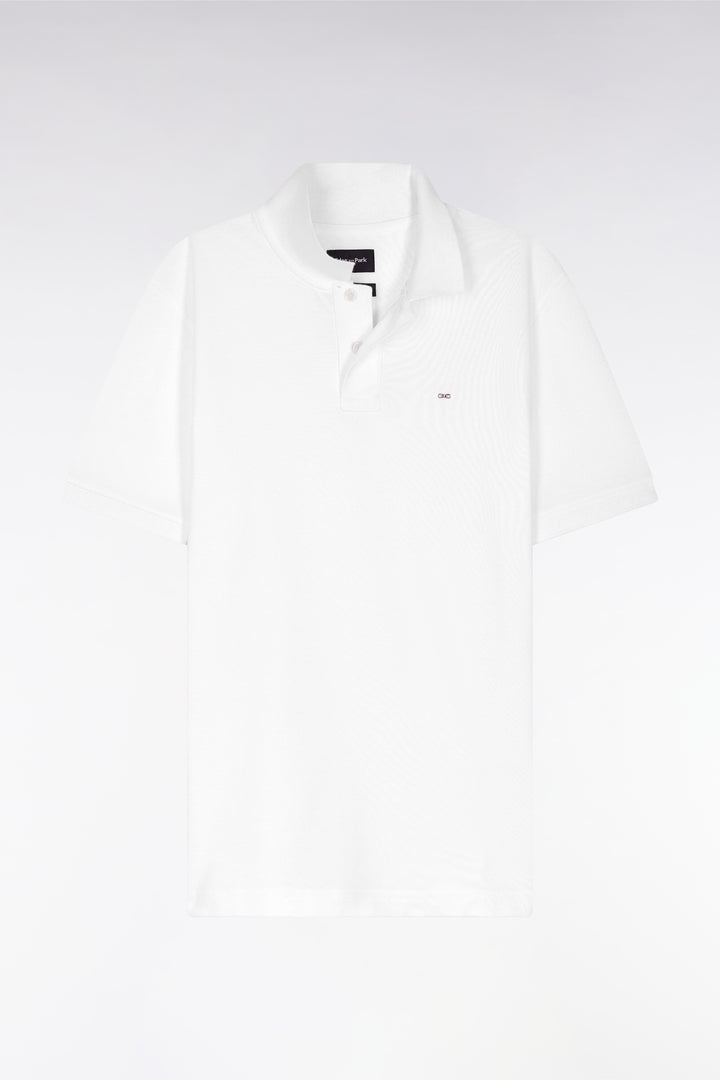 Polo à manches courtes uni en coton Pima blanc coupe droite