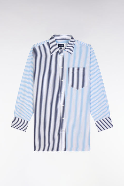 Chemise à patchwork de rayures en coton bleu coupe oversized - Image 2