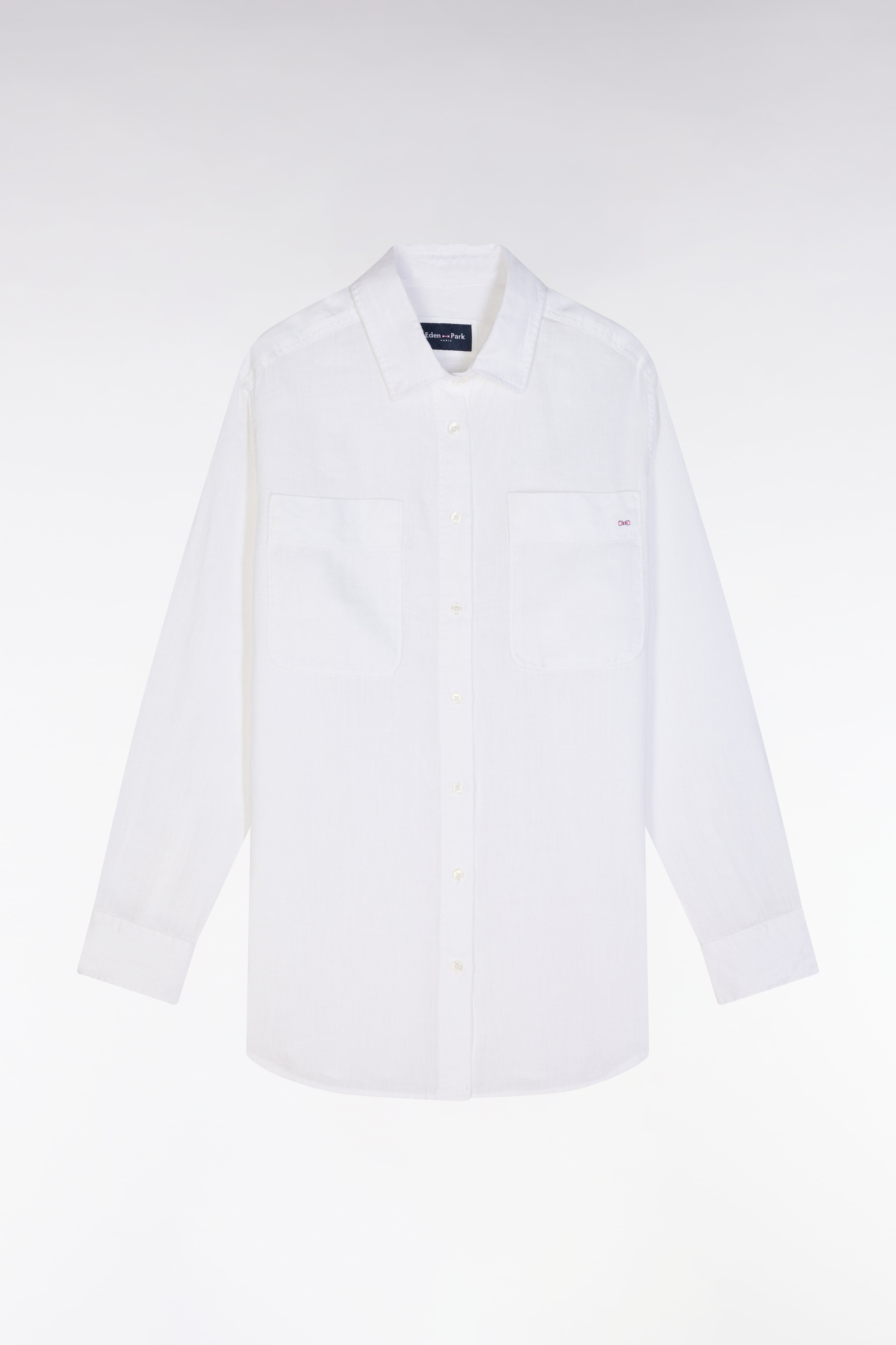 Chemise à poches plaquées en lin blanc coupe oversized