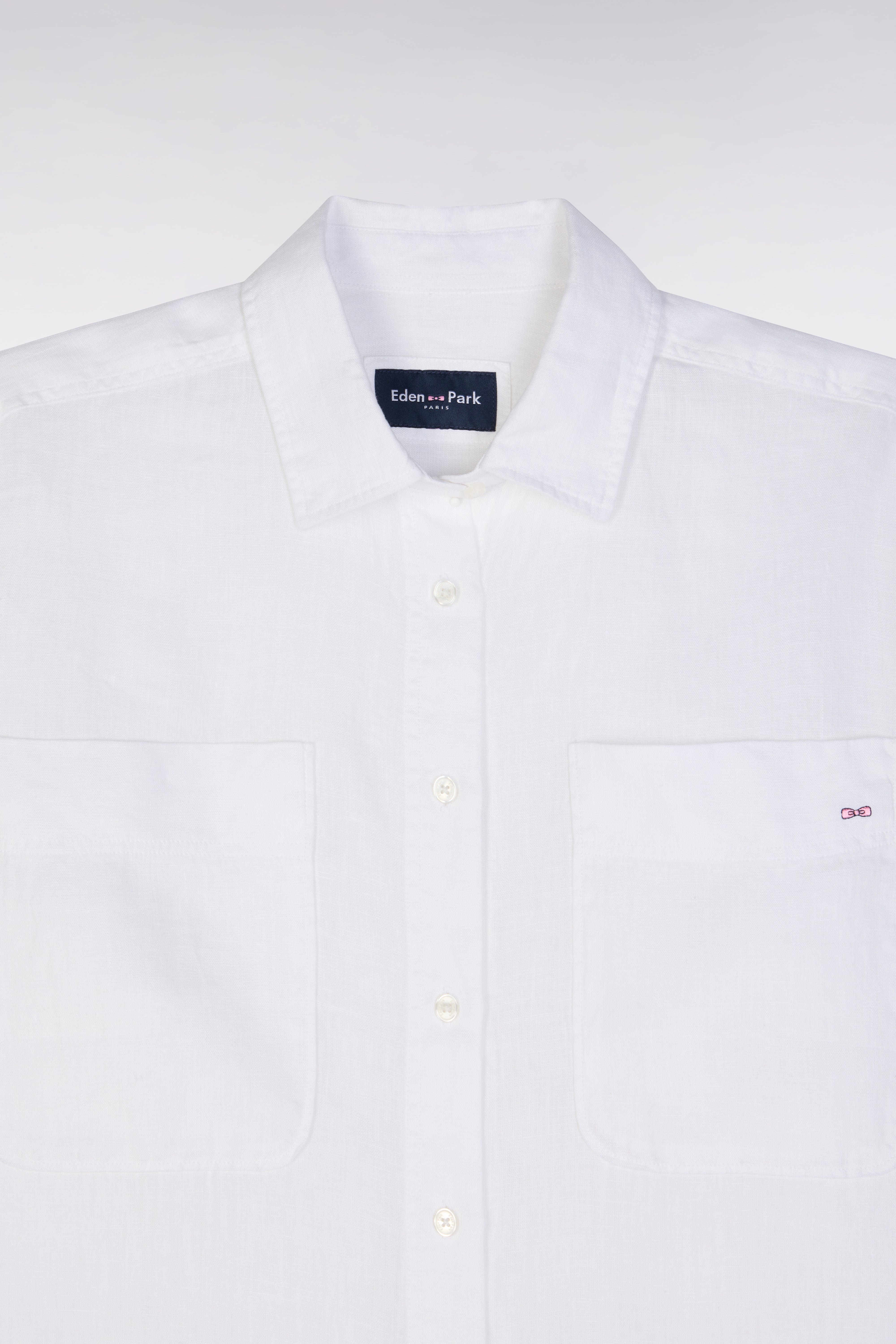 Chemise à poches plaquées en lin blanc coupe oversized