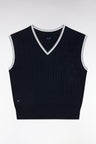 Pull sans manches en coton torsadé bleu marine coupe décontractée