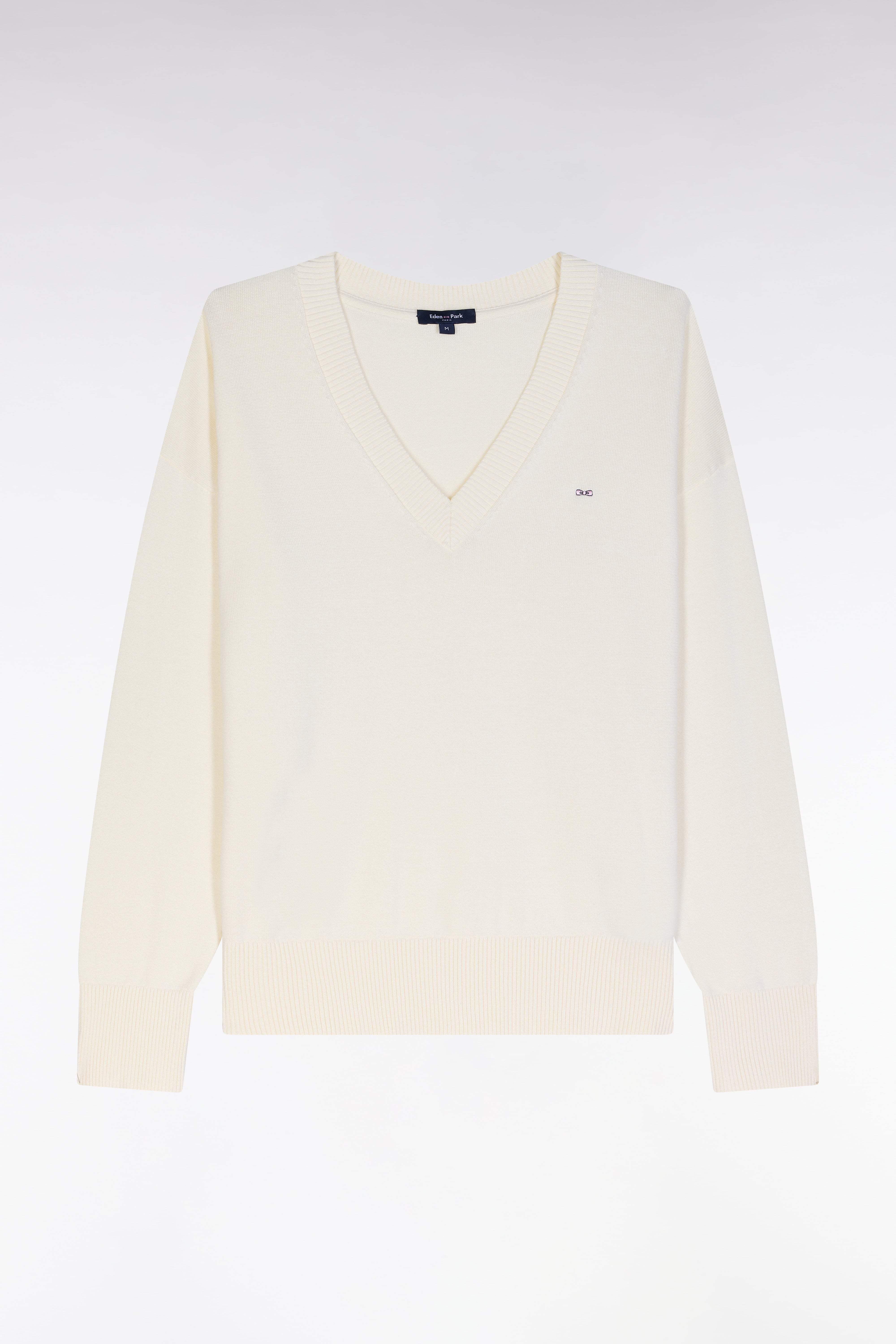 Pull col V en coton beige coupe décontractée