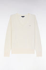 Pull col V en coton beige coupe décontractée