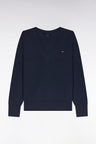 Pull col V en coton marine coupe décontractée