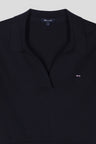 Straight-fit short-sleeved polo collar navy jumper in organic cotton and cashmere blend