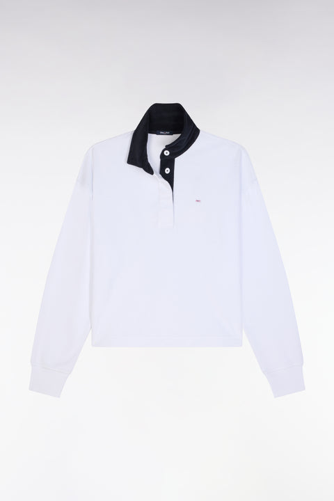 Sweatshirt à col maillot marine en coton blanc - Image 2