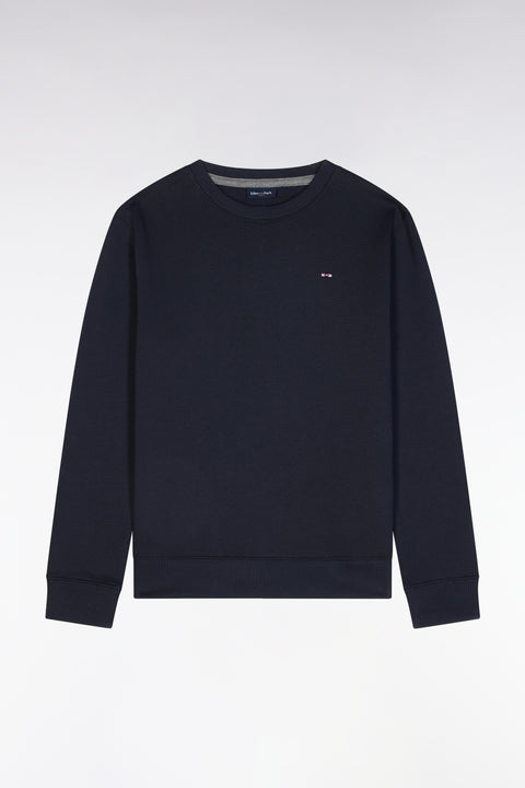 Sweatshirt à col rond en molleton coton marine coupe droite - Image 1