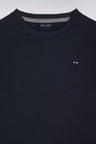 Straight-fit navy cotton fleece crewneck sweatshirt