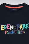 Straight-fit multicolor screen printed navy cotton t-shirt