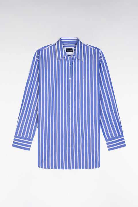 Chemise en coton bleue à rayures blanches coupe Oversized - Image 2
