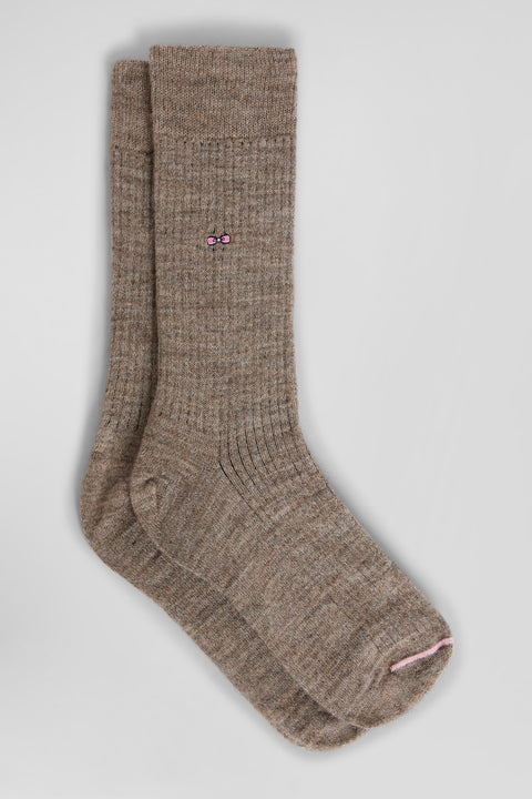 Chaussettes montantes en laine et alpaga camel - Image 1
