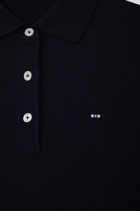 Regular navy women's wool jumper with rugby shirt collar - Image 3