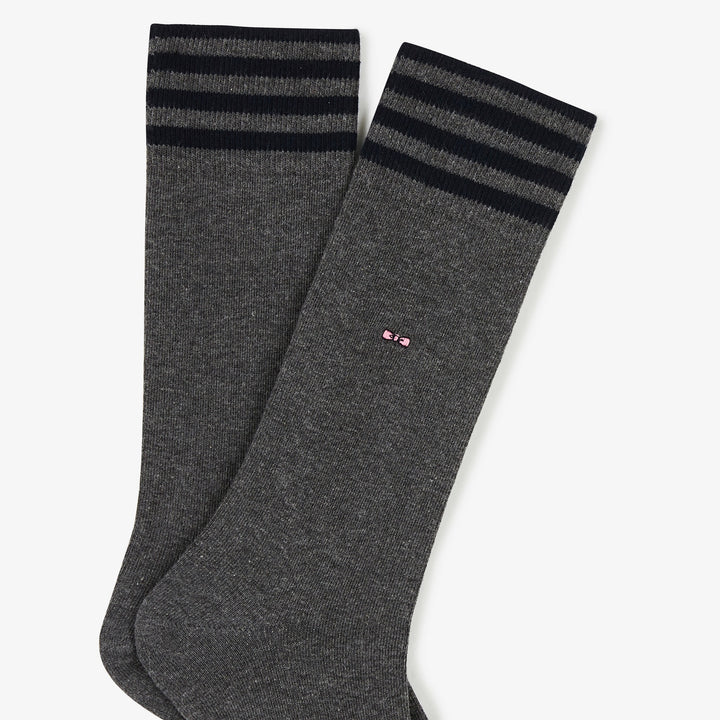 Paire de chaussettes gris foncé à bord rayé