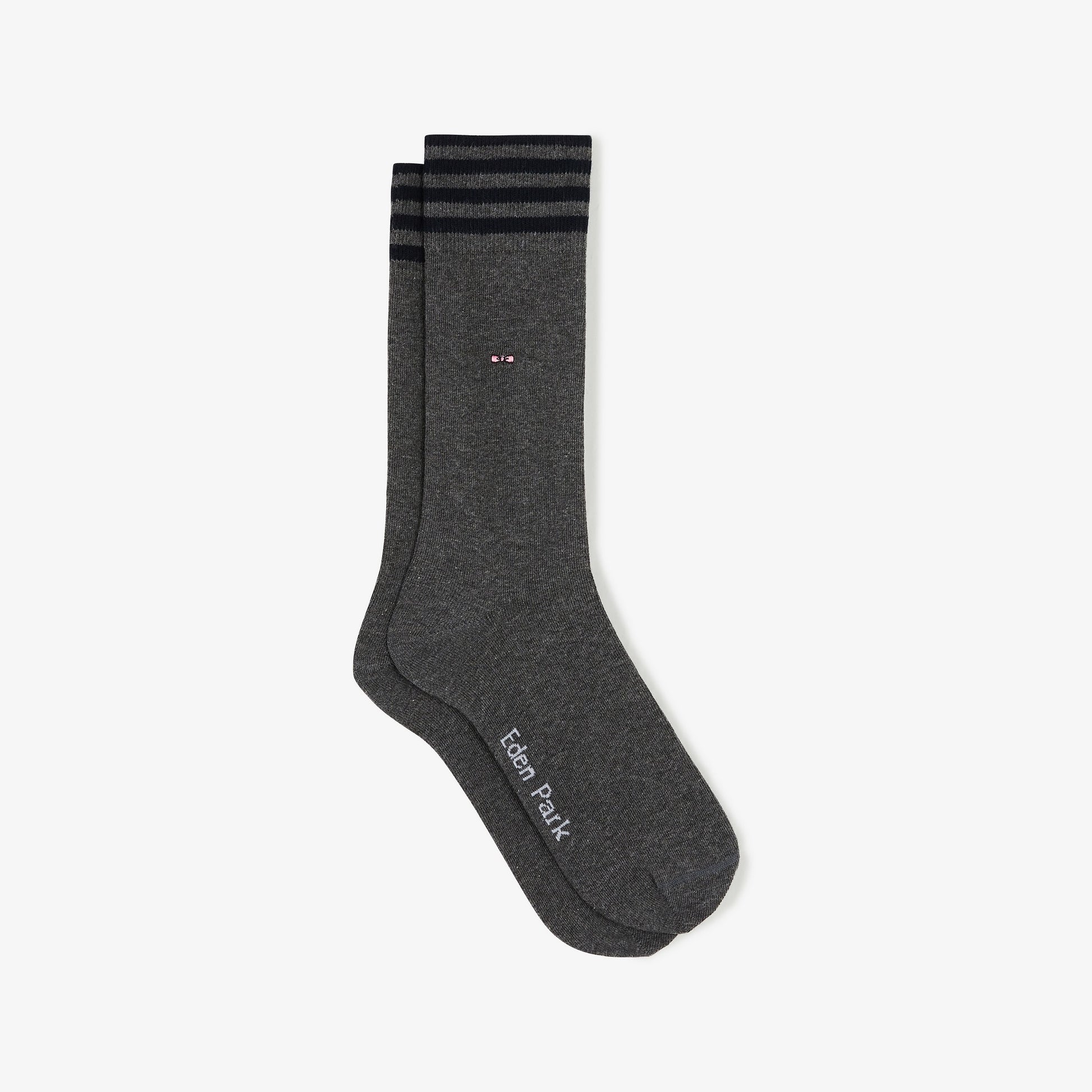 Paire de chaussettes gris foncé à bord rayé