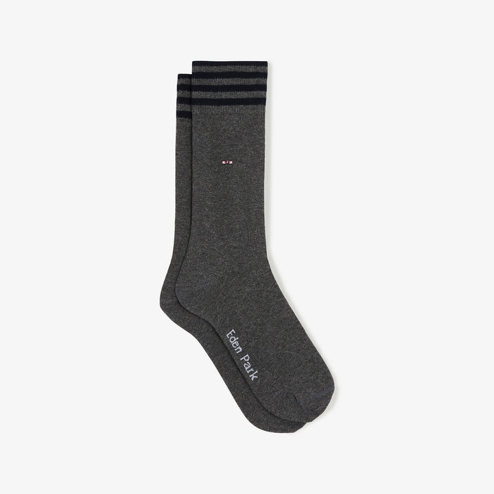 Paire de chaussettes gris foncé à bord rayé