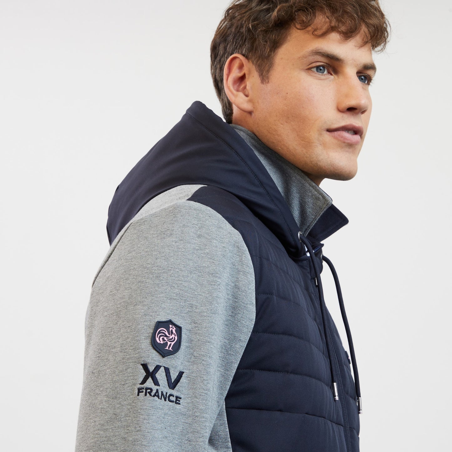 Dark blue bimaterial colourblock XV de France sweatshirt