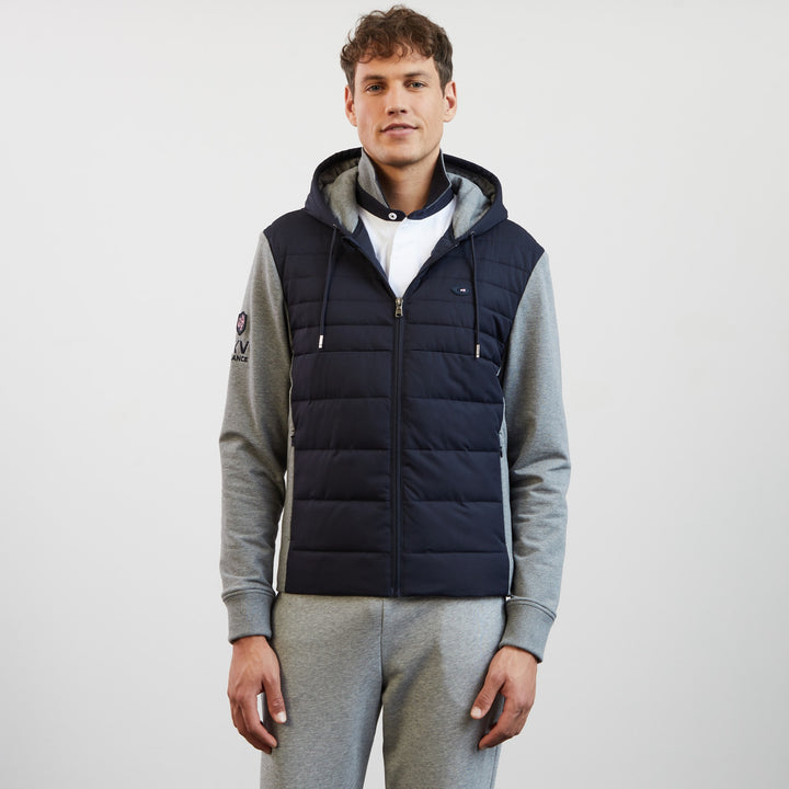 Sweat bleu foncé zippé colorblock bimatière XV de France