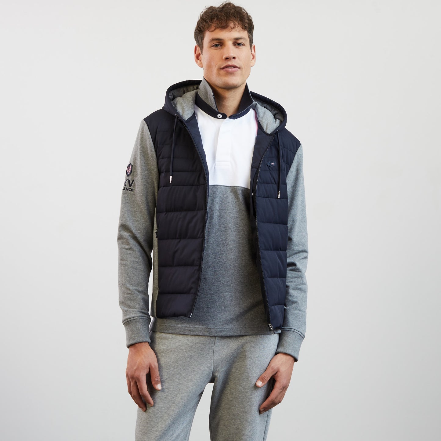 Dark blue bimaterial colourblock XV de France sweatshirt