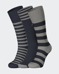 Lot de 3 paires de chaussettes cerclées marine et grises en coton stretch mélangé
