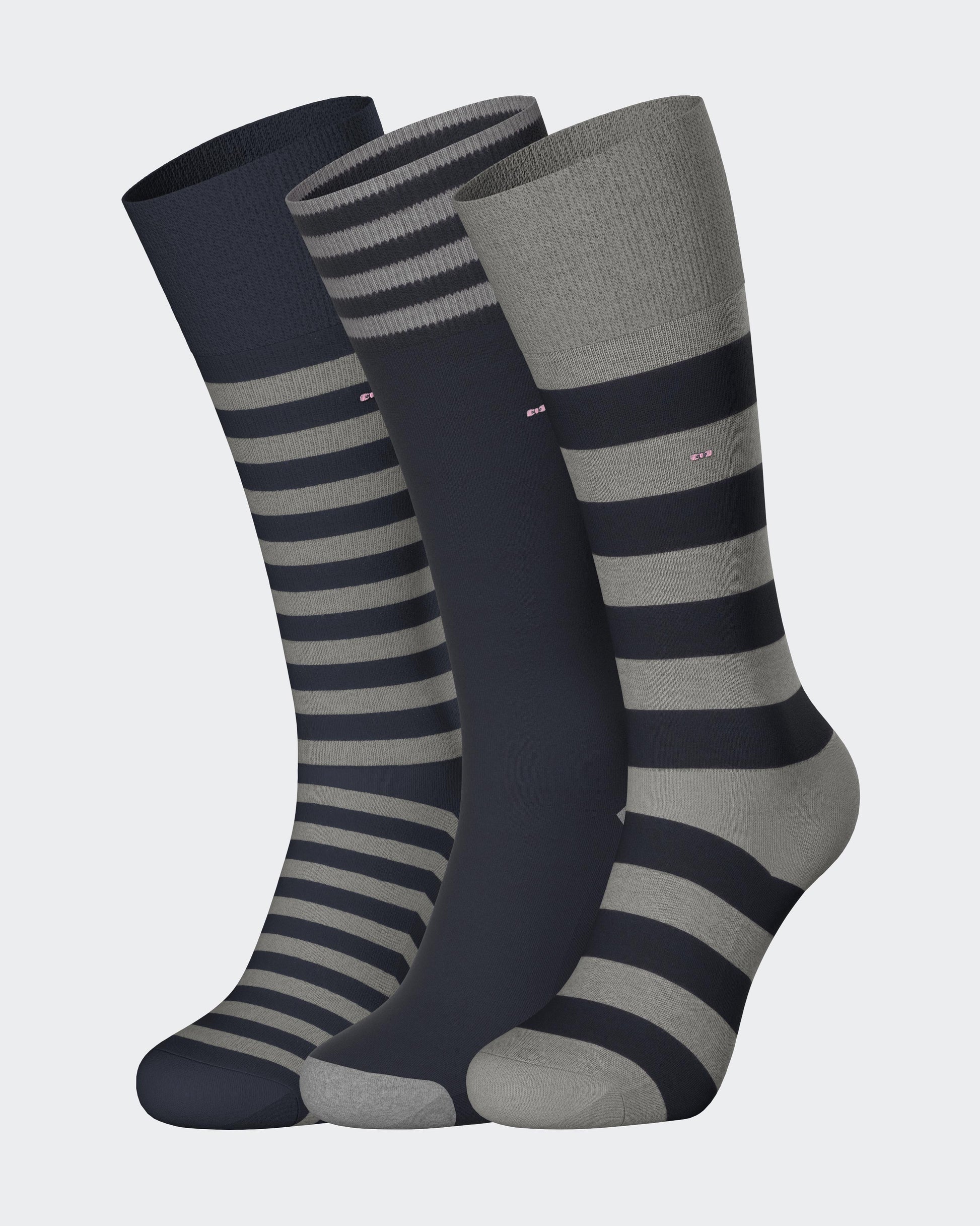 Lot de 3 paires de chaussettes cerclées marine et grises en coton stretch mélangé