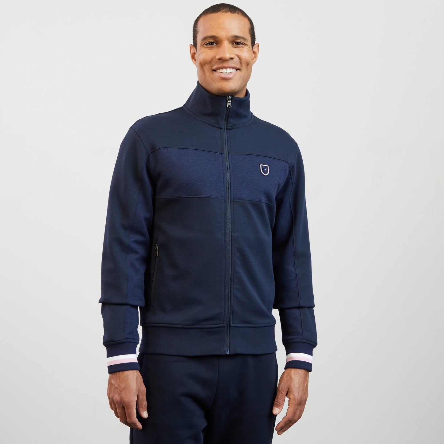 Sweat bleu foncé zippé colorblock