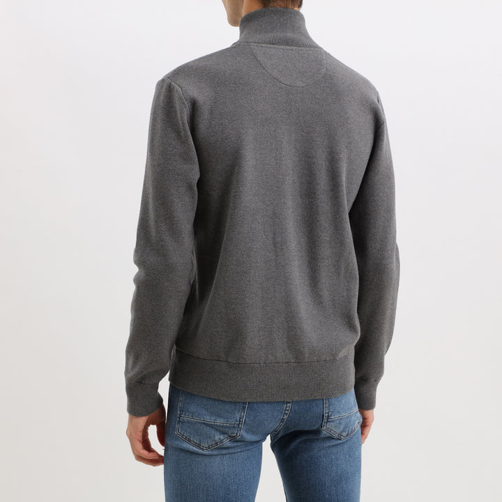 Cardigan zippé gris en coton à zip contrasté