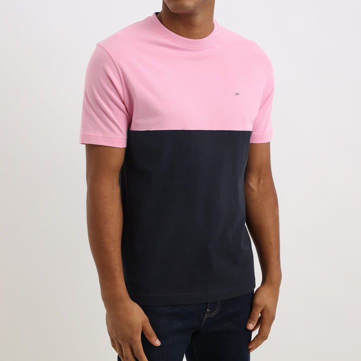 T-shirt rose bicolore en jersey coton