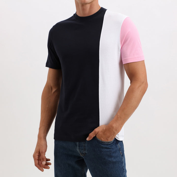 T-shirt rose colorblock vertical en jersey coton