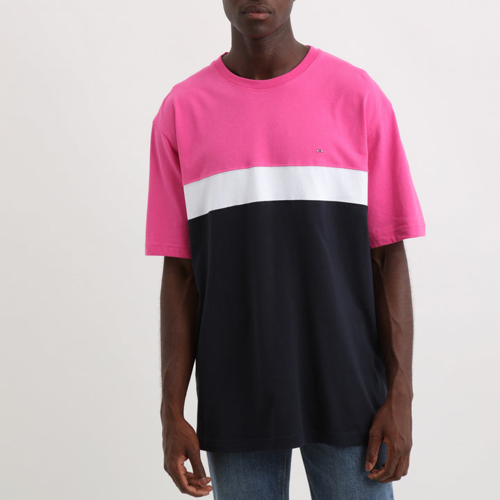 T-shirt fuchsia colorblock en jersey coton