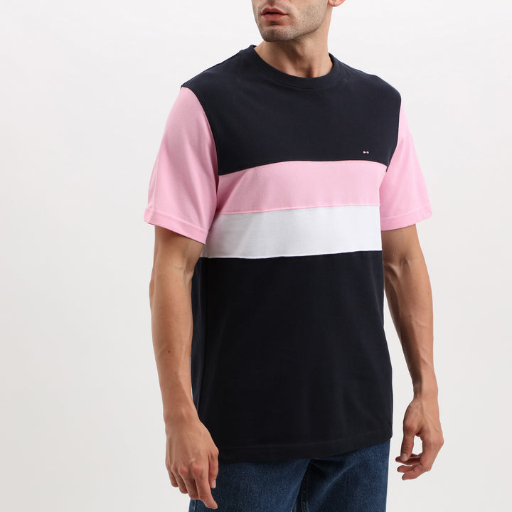 T-shirt rose colorblock en piqué coton