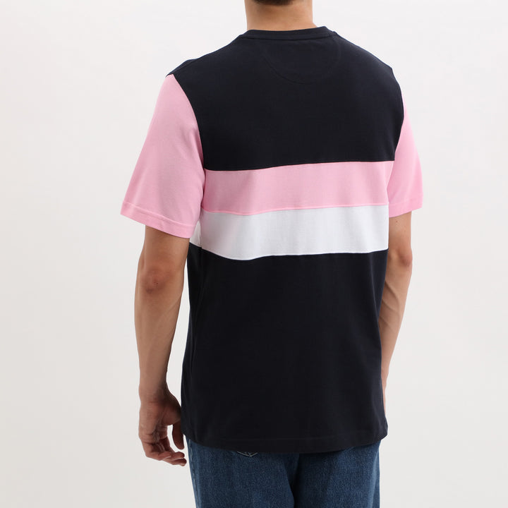 T-shirt rose colorblock en piqué coton