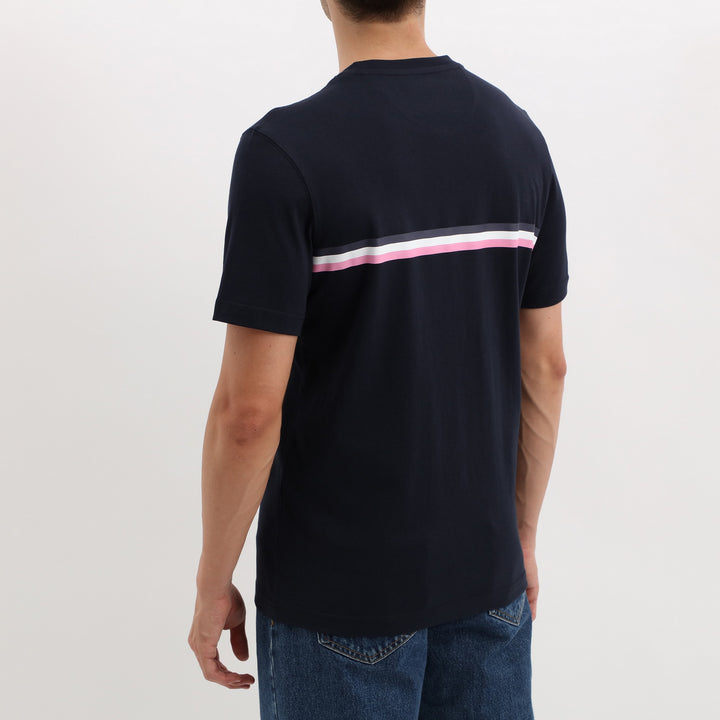 T-shirt marine à rayures tricolores en jersey coton