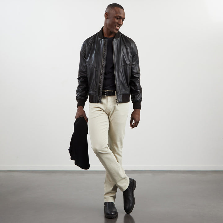 Blouson zippé en cuir noir