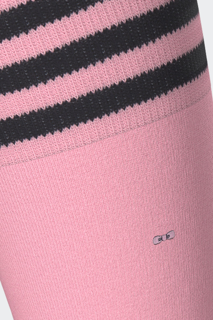 Paire de chaussettes roses à bords rayés en coton stretch