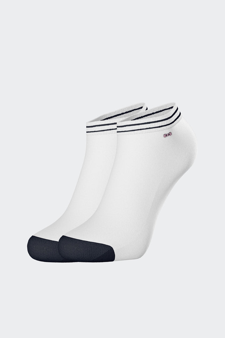 Paire de chaussettes basses blanches à bords marine en coton stretch