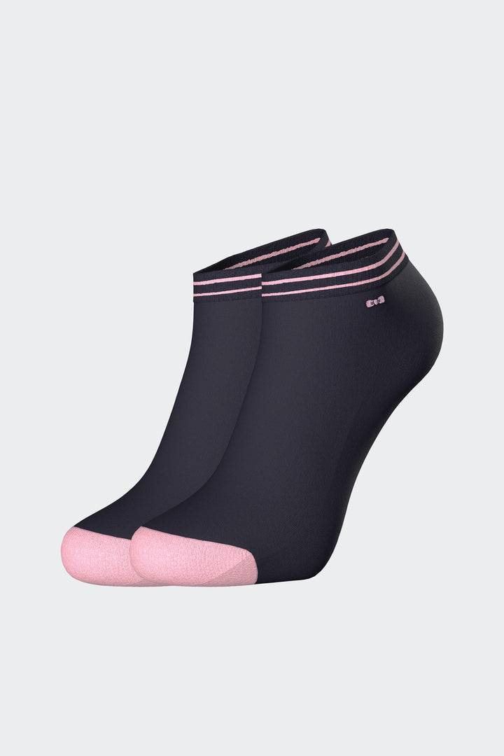 Paire de chaussettes basses marine à bords roses en coton stretch