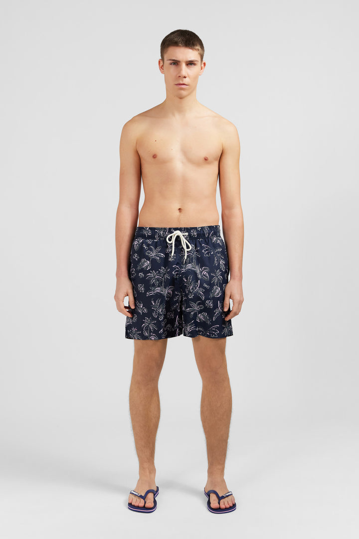 Short de bain bleu marine imprimé exclusif feuilles