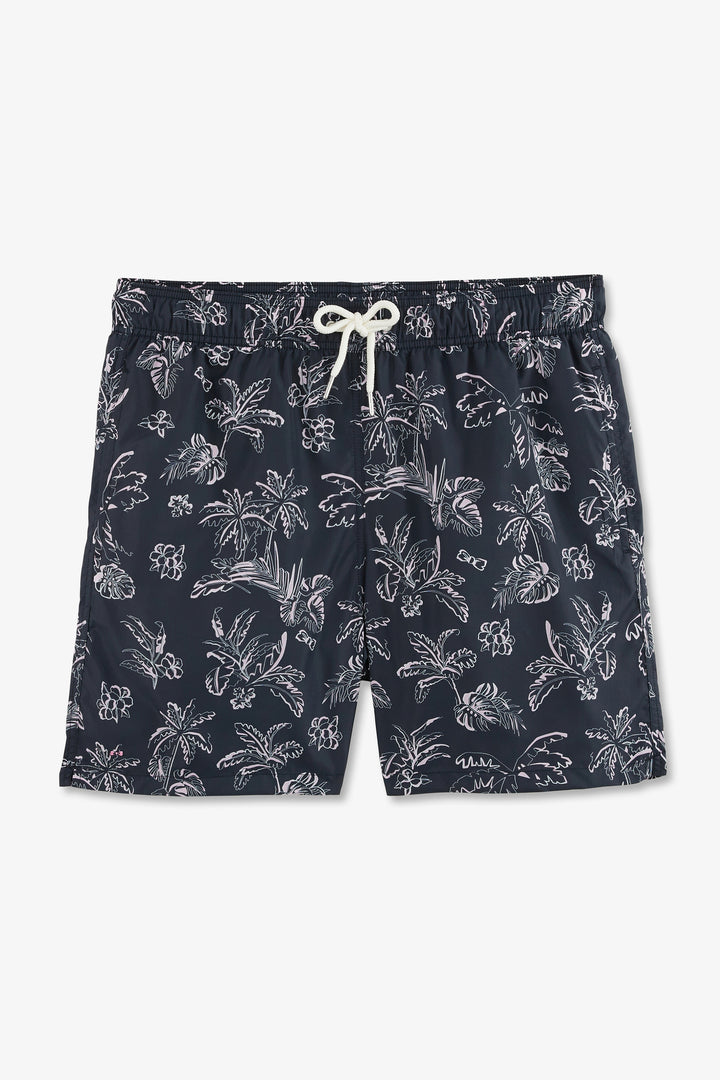 Short de bain bleu marine imprimé exclusif feuilles