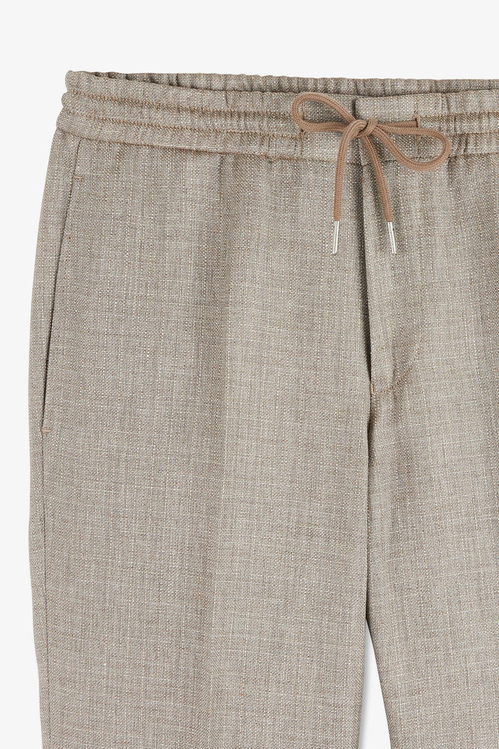 Pantalon à taille élastiquée en lyocell et lin beige coupe Modern