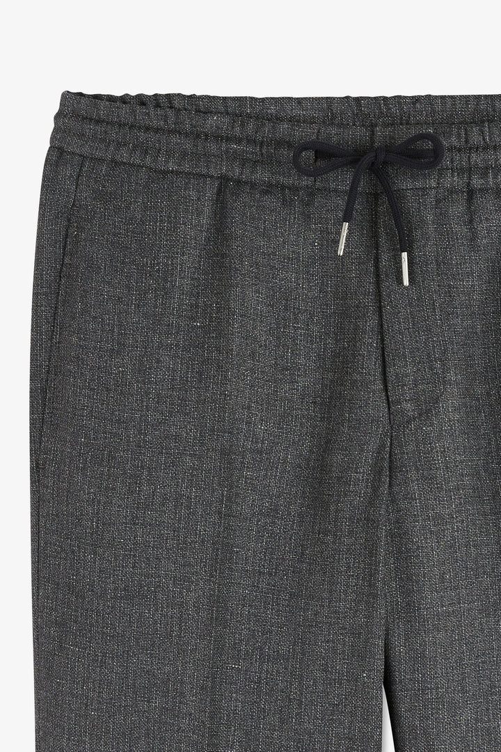 Pantalon à taille élastiquée en lyocell et lin gris coupe Modern